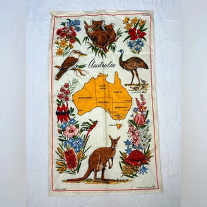 Vintage Map of Australia by HEIL Linen Tea Towel Wall Art Tapestry Linen Koala